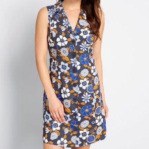 NEW Modcloth Blue Coasting Along Sleeveless Floral Button Shift Dress 24